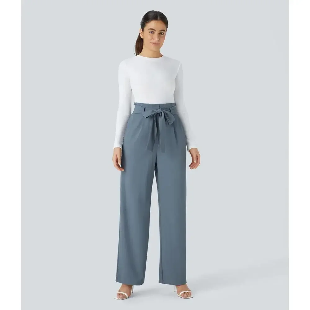 NWT Halara High Waisted Belted Pocket Wide Leg Work Pants Deep Sea Gray Blue XL - Picture 13 of 13